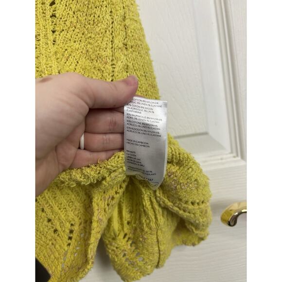 Anthropologie Chartreuse Pointelle Crochet Knit Tank Size Medium Festival Boho - Picture 9 of 9